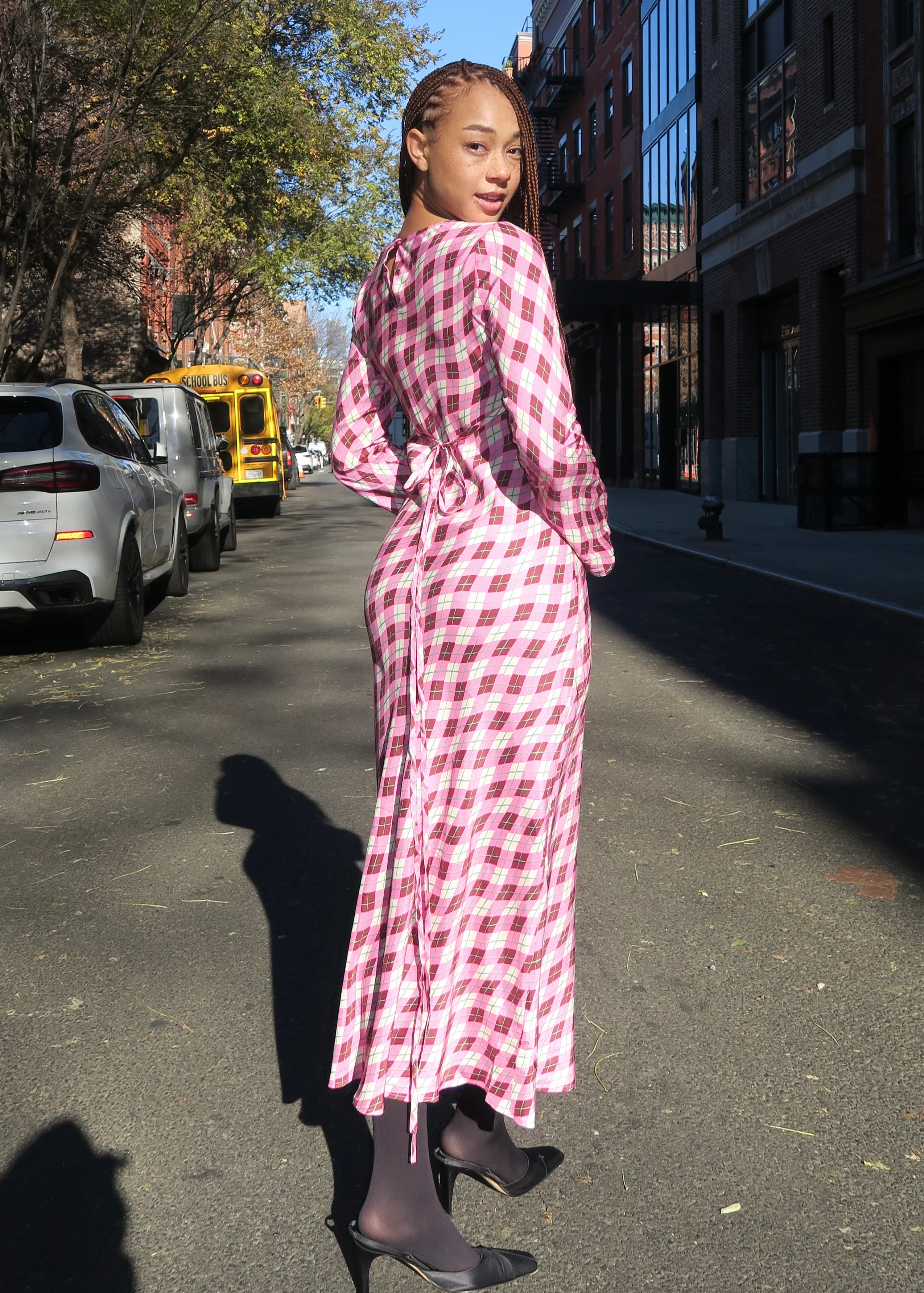 Alexa Dress in Pink Argyle - Image 2