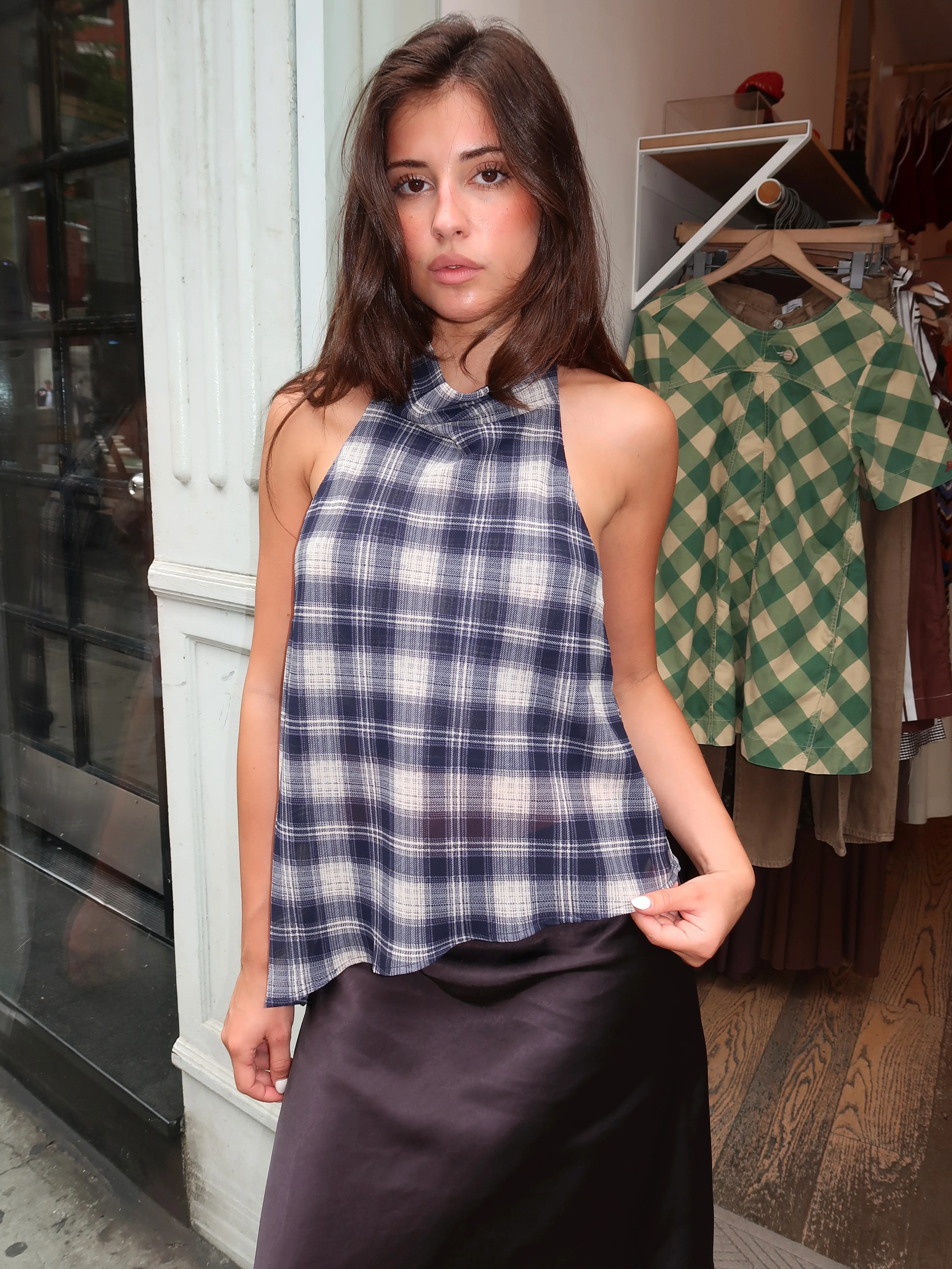 Bristol Halter Top in Navy Plaid - Image 4