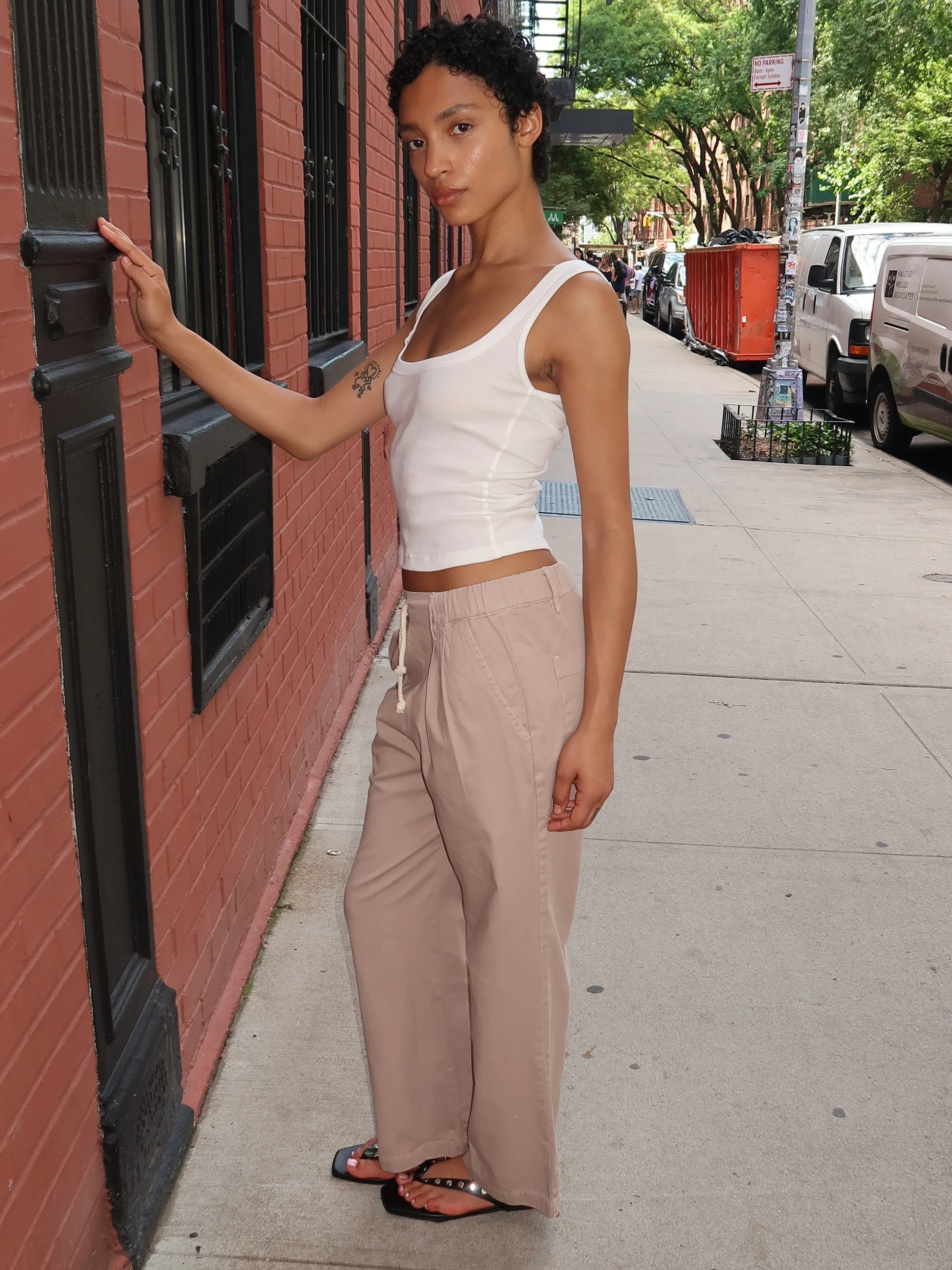 Chino Drawstring Crop Pant in Dark Khaki - Image 2