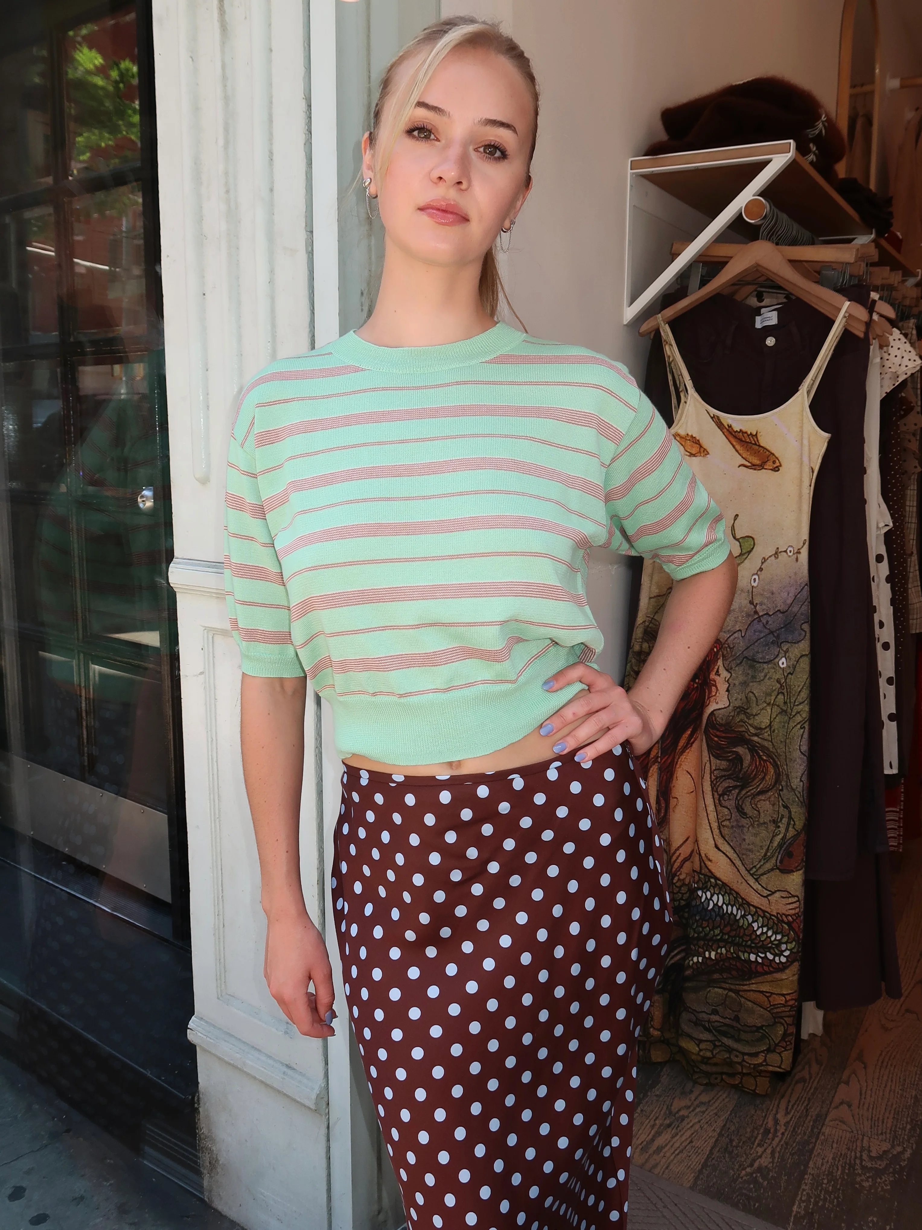Colette Sweater in Green Stripe - Image 4