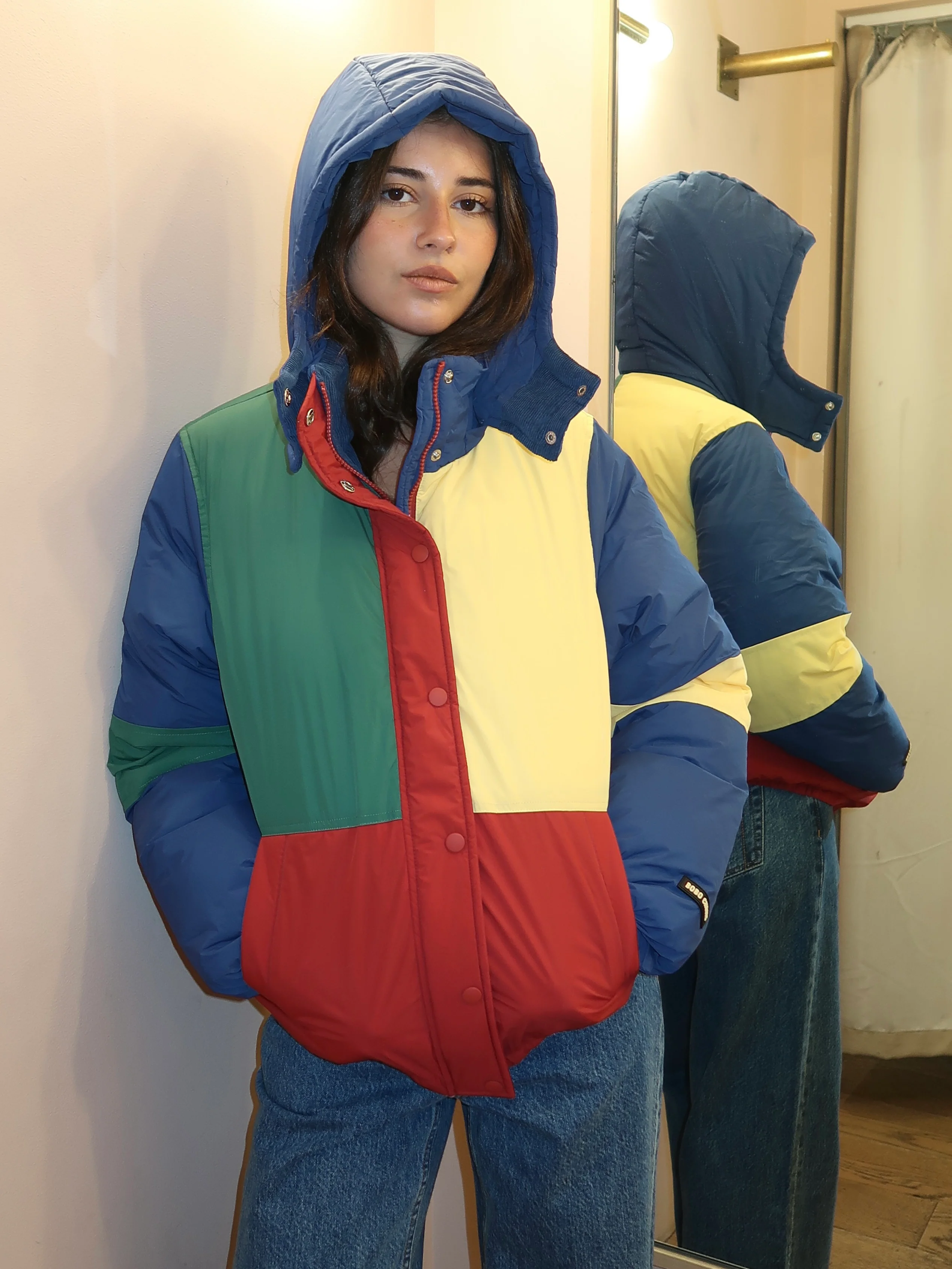 Color Block Padded Puffer in Multi - Image 2