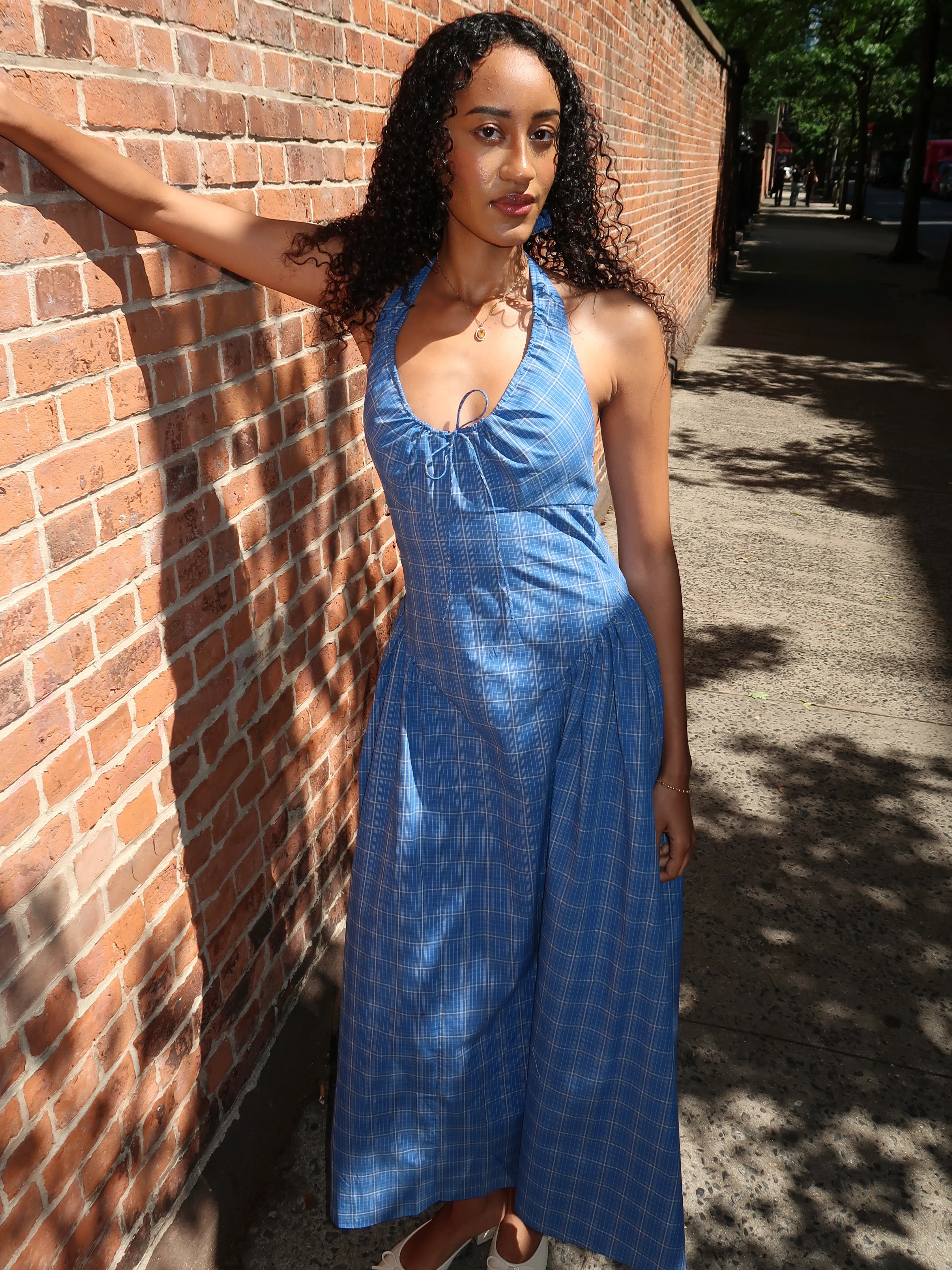 Del Ros Midi Dress in Flor Check Cobalt - Image 2