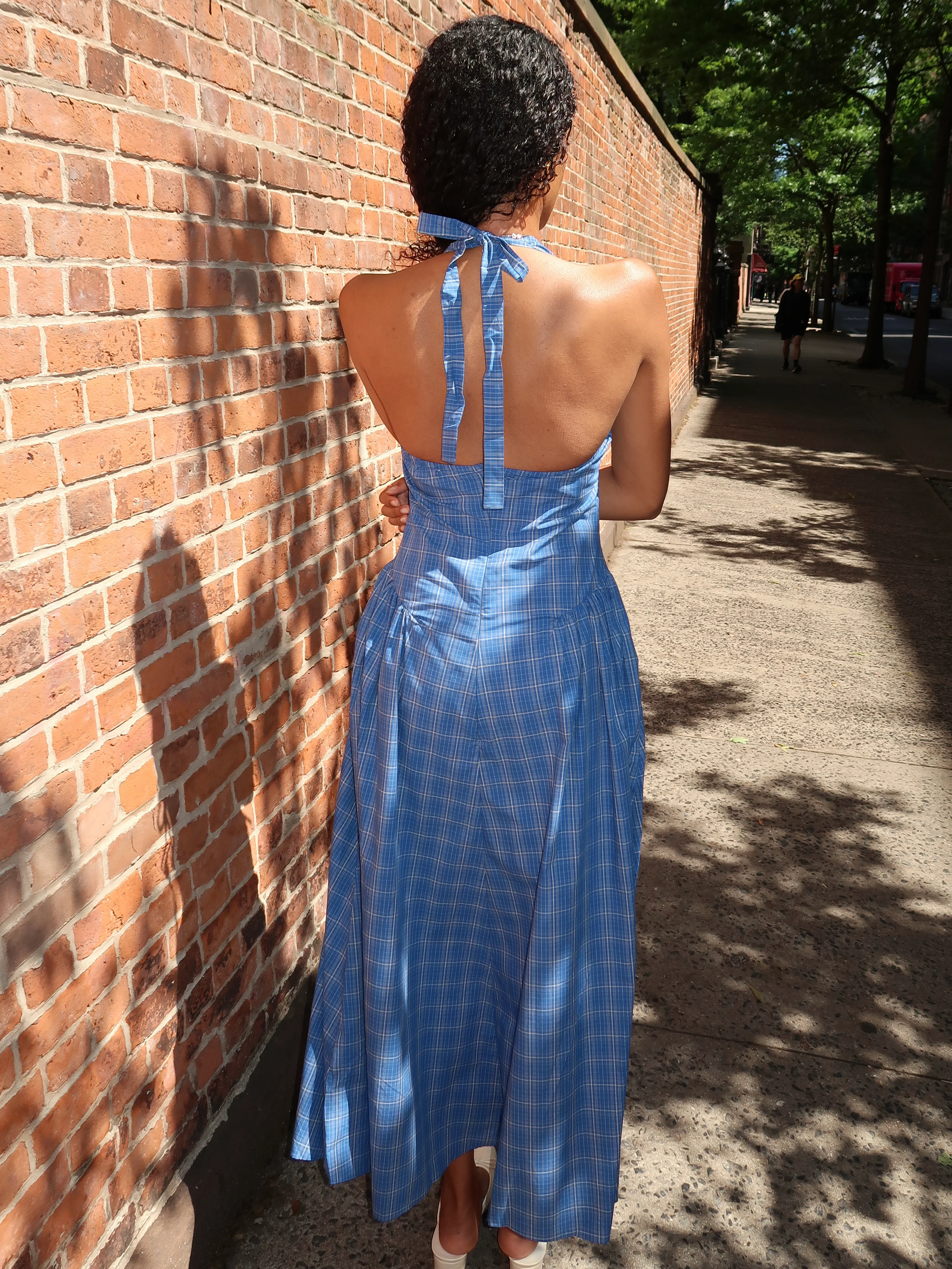 Del Ros Midi Dress in Flor Check Cobalt - Image 3