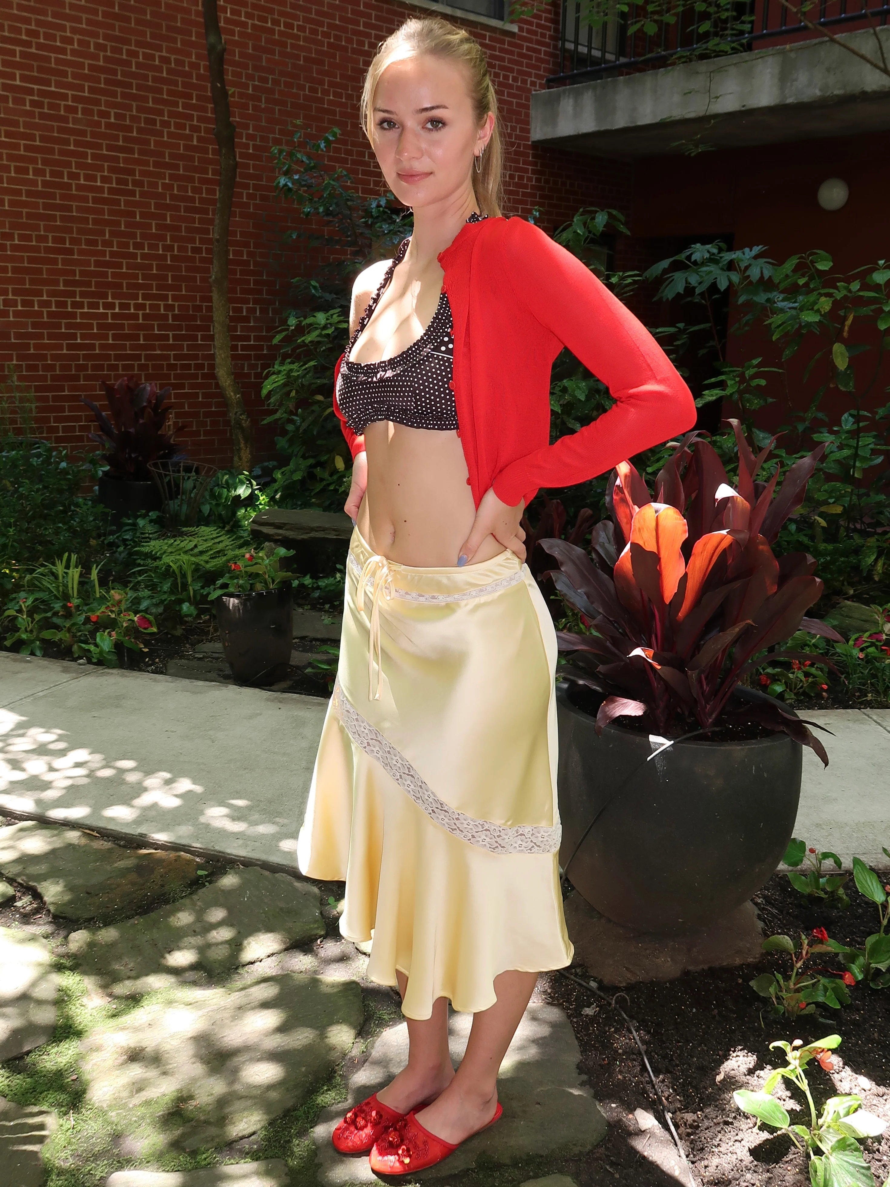 Delphia Satin Midi Skirt in Yellow - Image 4