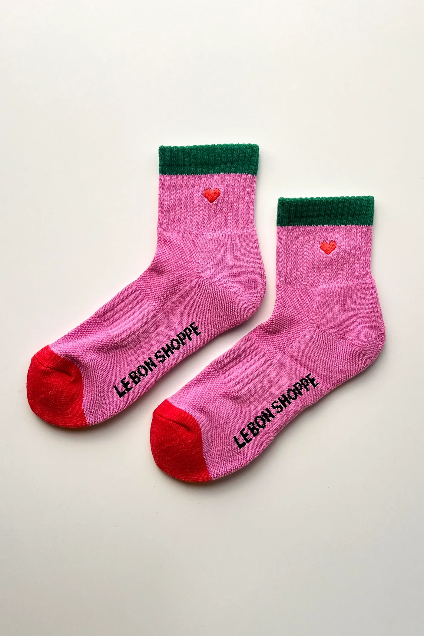 Embroidered Color Block Girlfriend Socks in Rose Green + Heart
