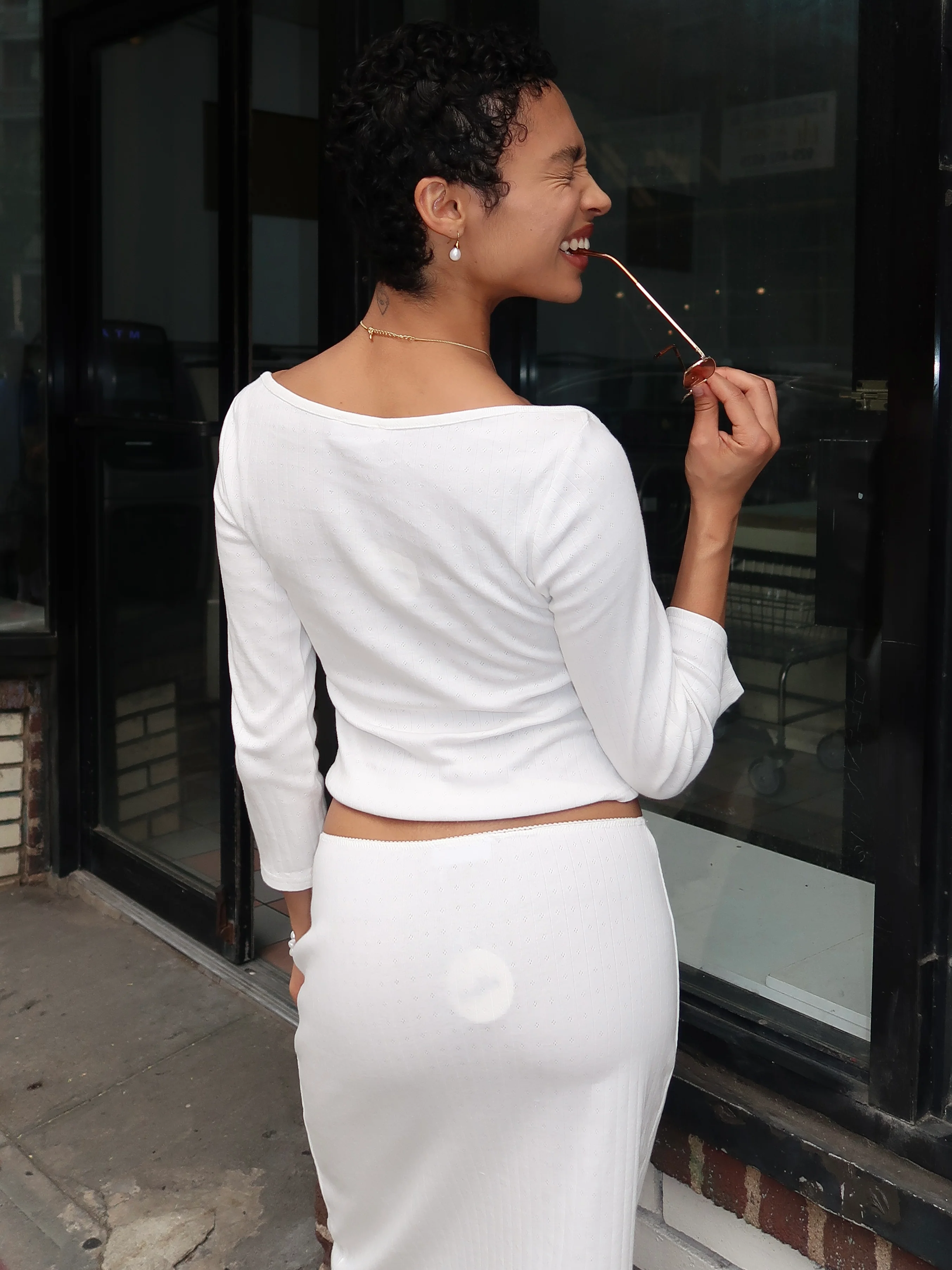 Keely Pointelle Long Sleeve in White - Image 3