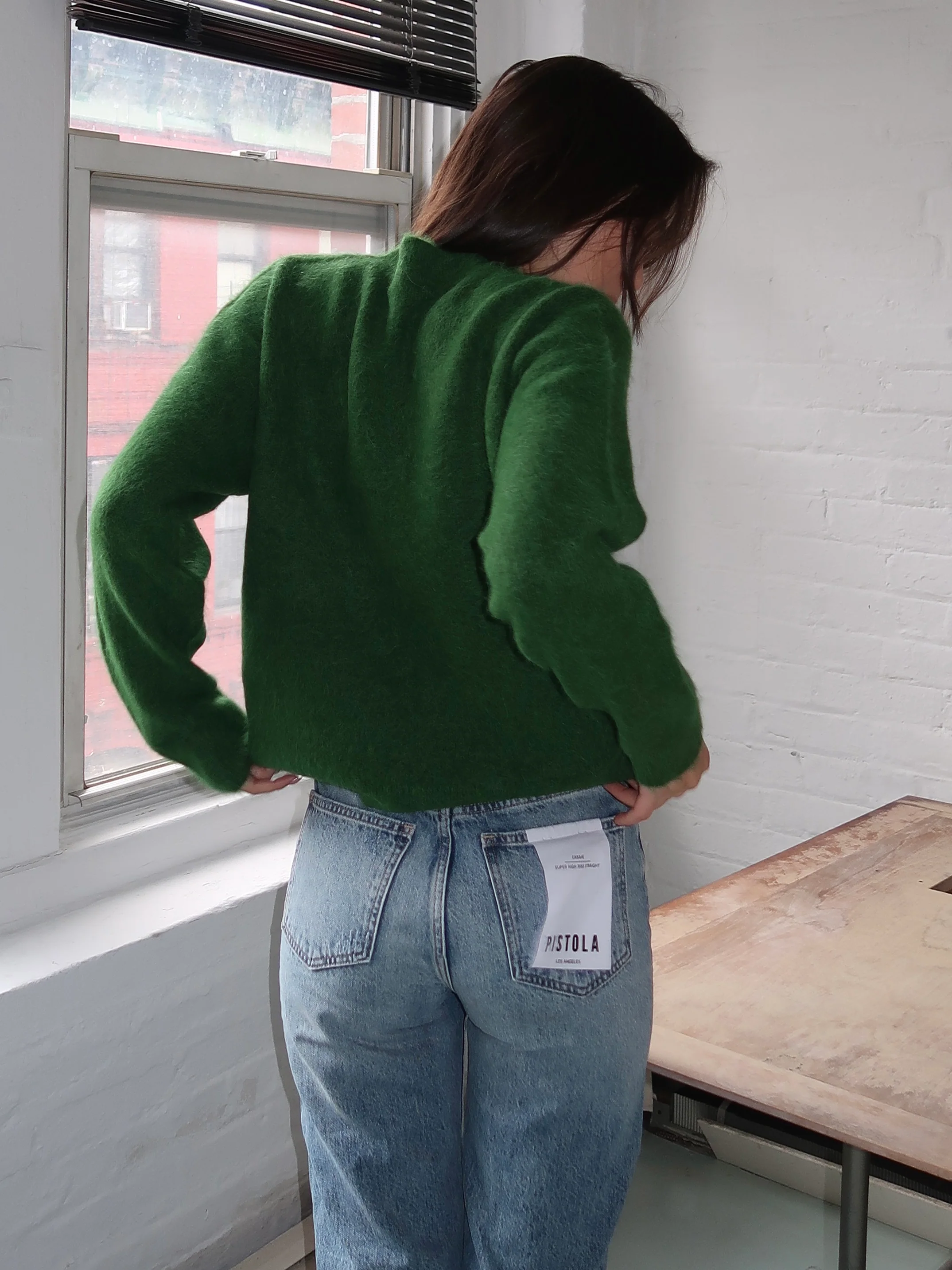 Kit V-Neck Pullover Sweater in Winter Green - Image 3