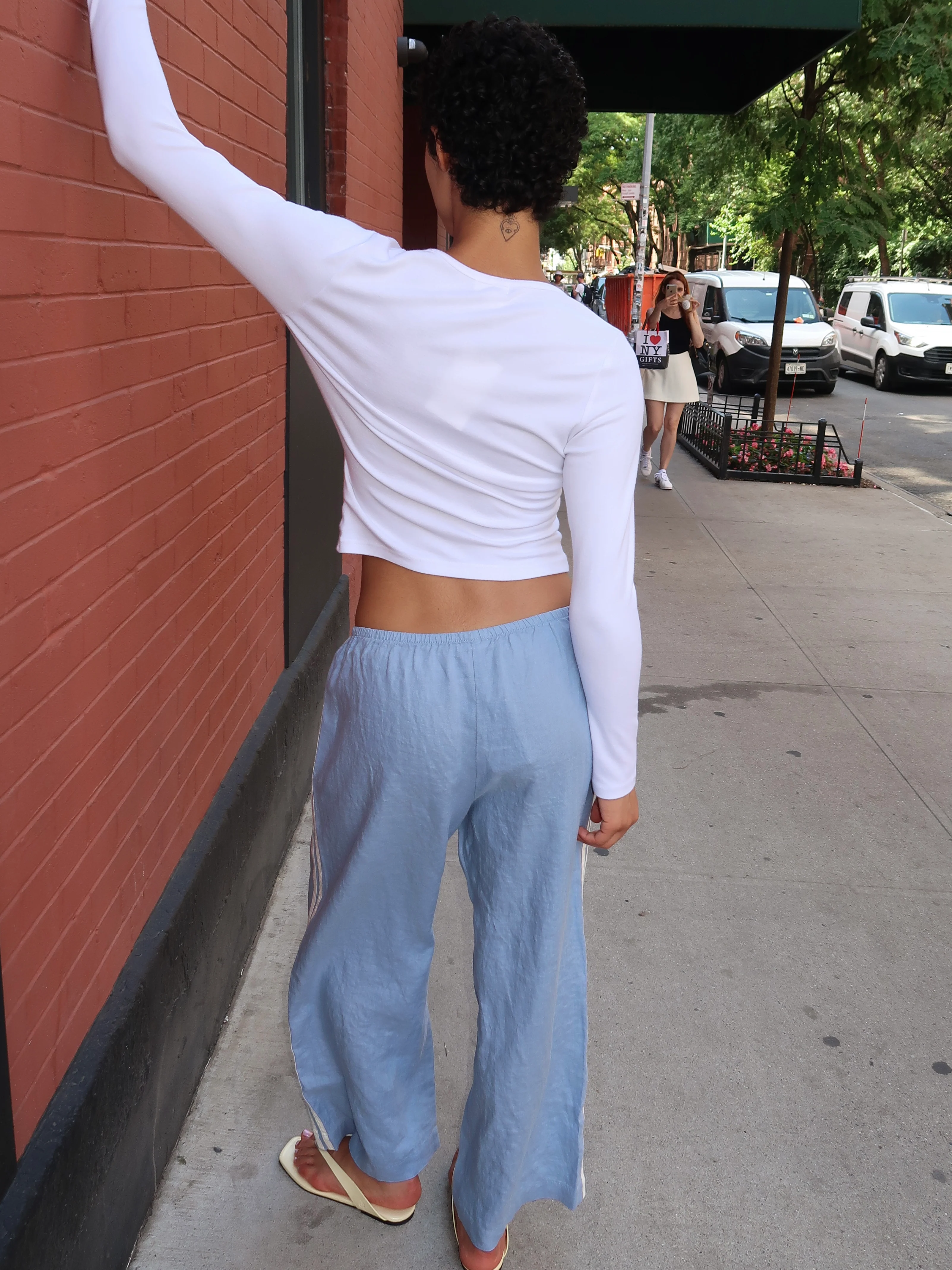 Linen Stripe Crop Racer Pant in Cornflower - Image 3