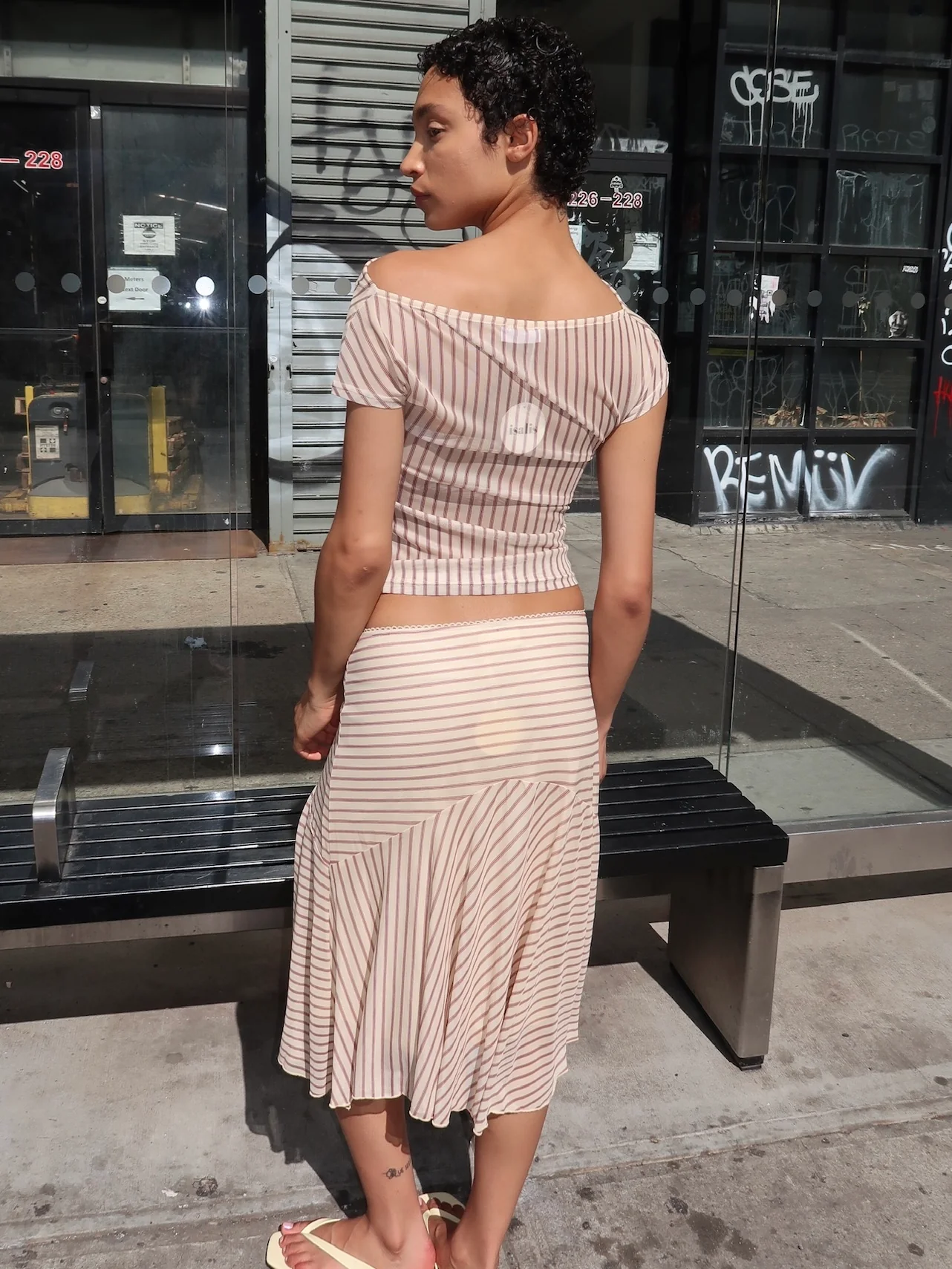 Monroe Midi Skirt in Cream Stripe - Image 3