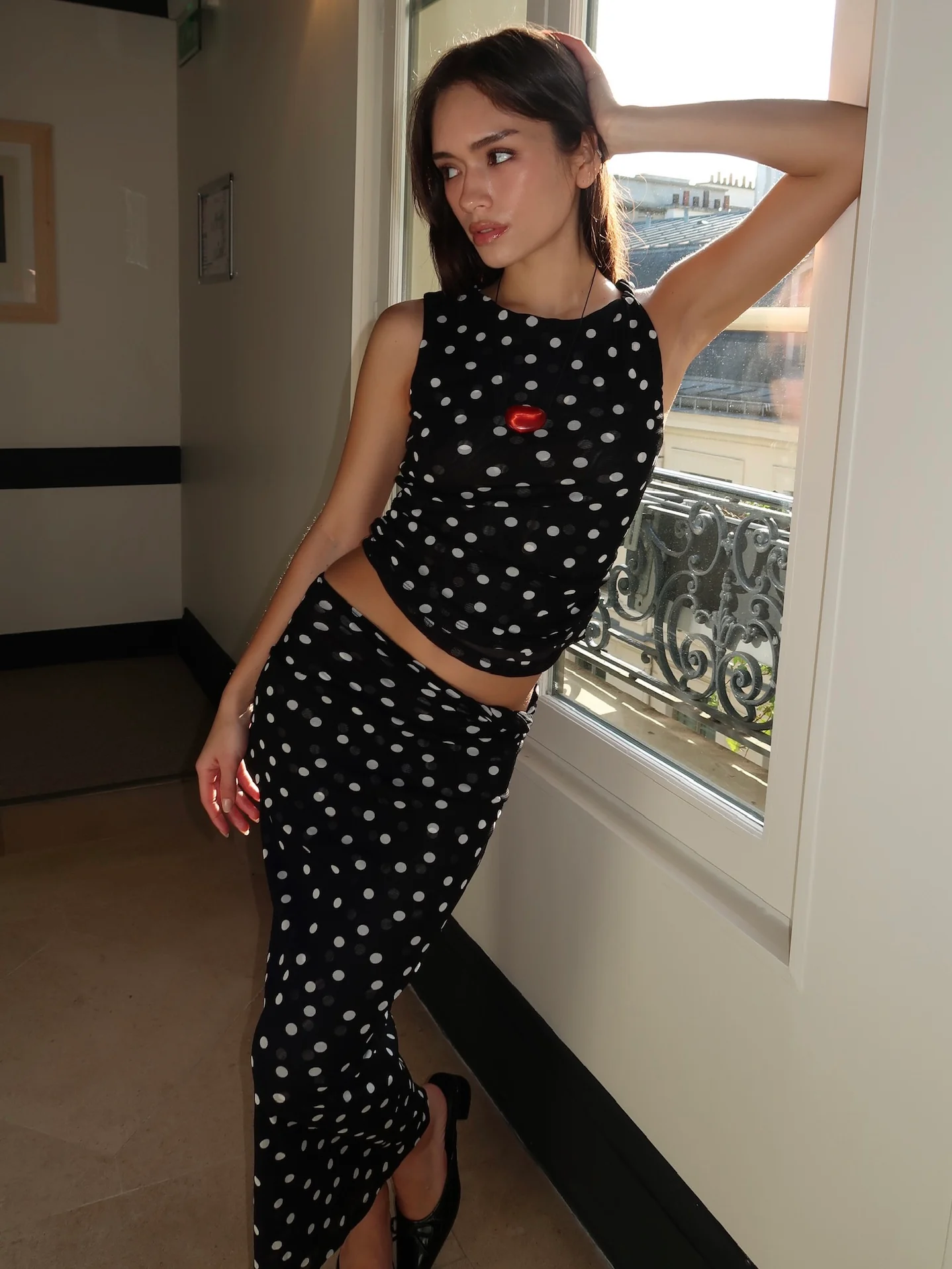 Odette Twist Maxi Skirt in Black Dot - Image 4