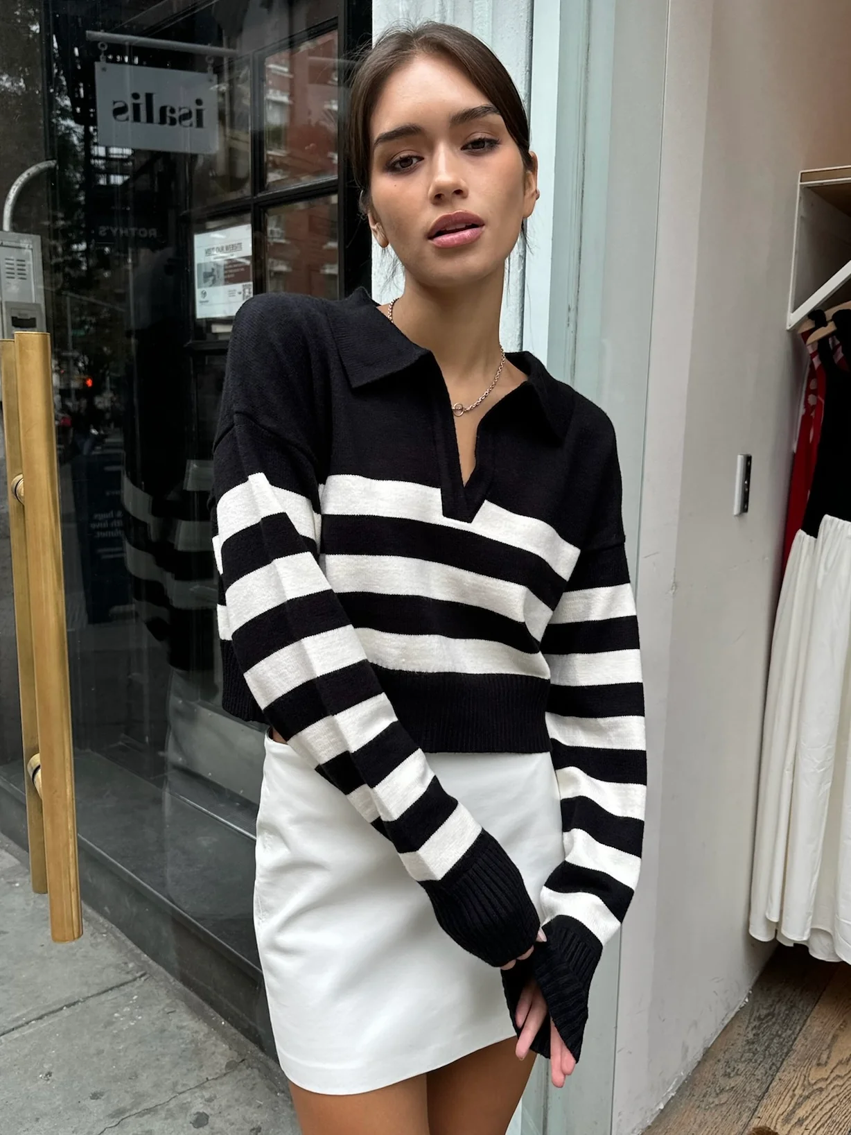 Ryan Striped Polo Knit in Black - Image 5