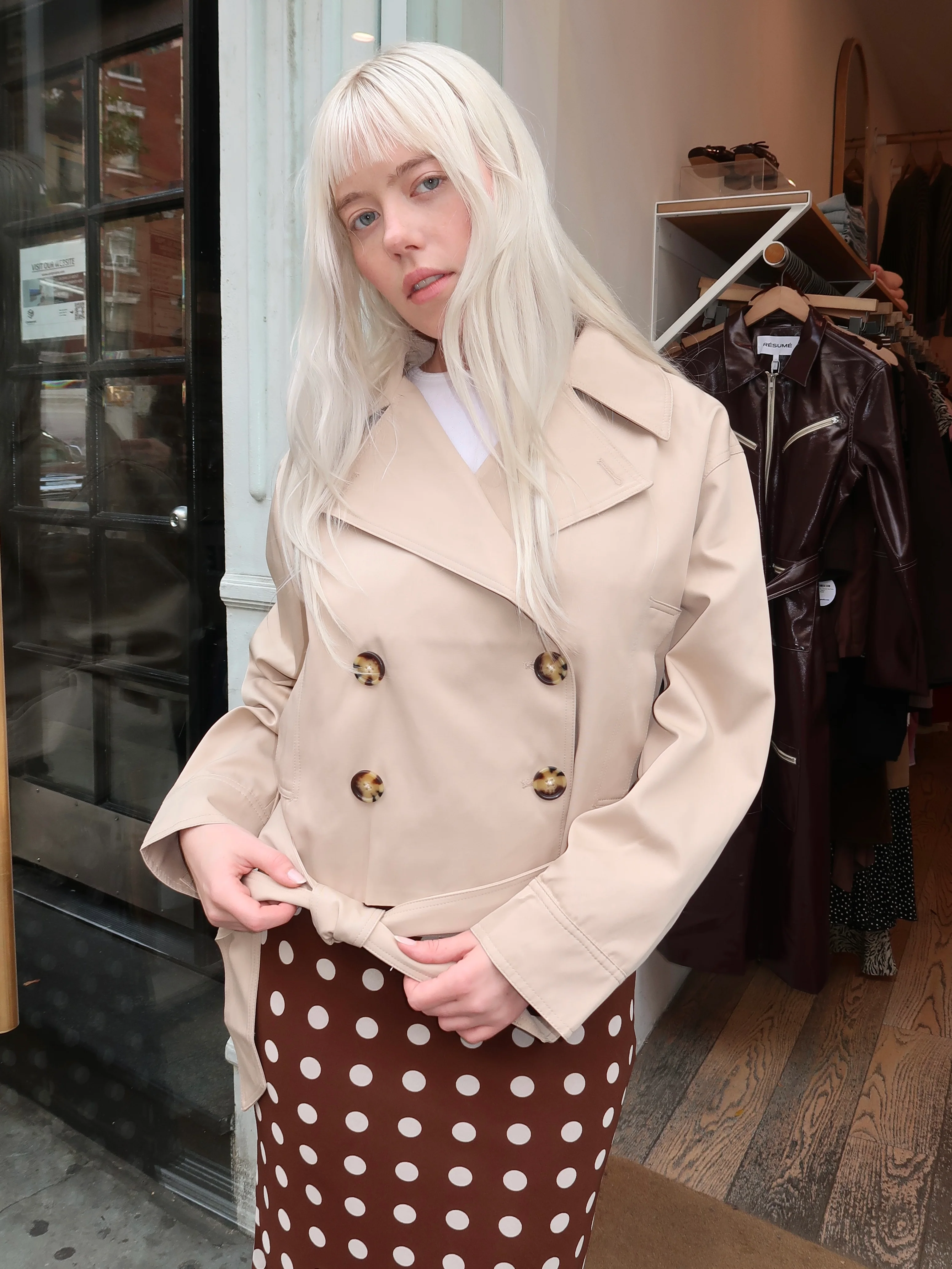 Shasta Cropped Trench in Beige - Image 2