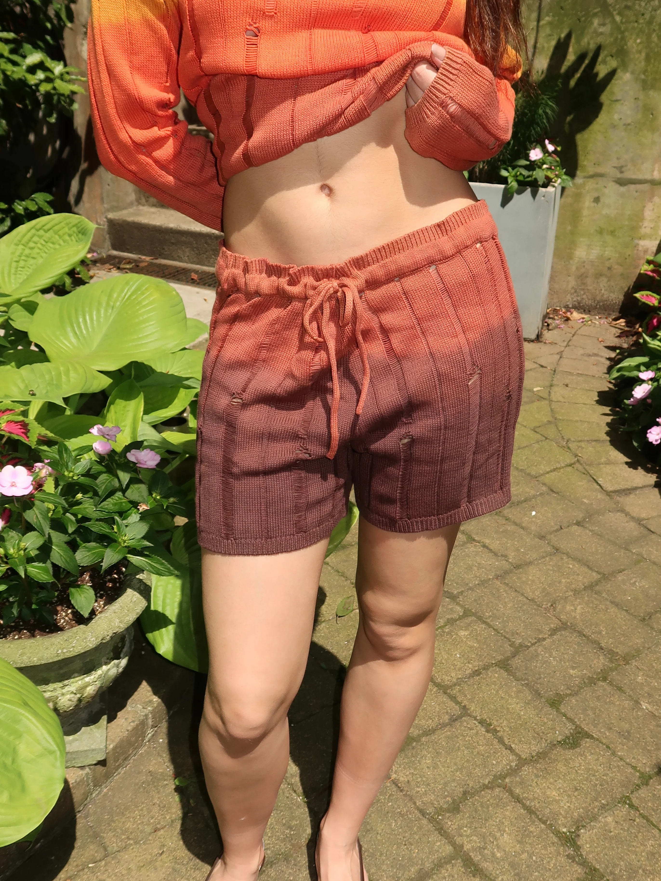 Sunset Knit Ripped Short in Sunset - Image 2