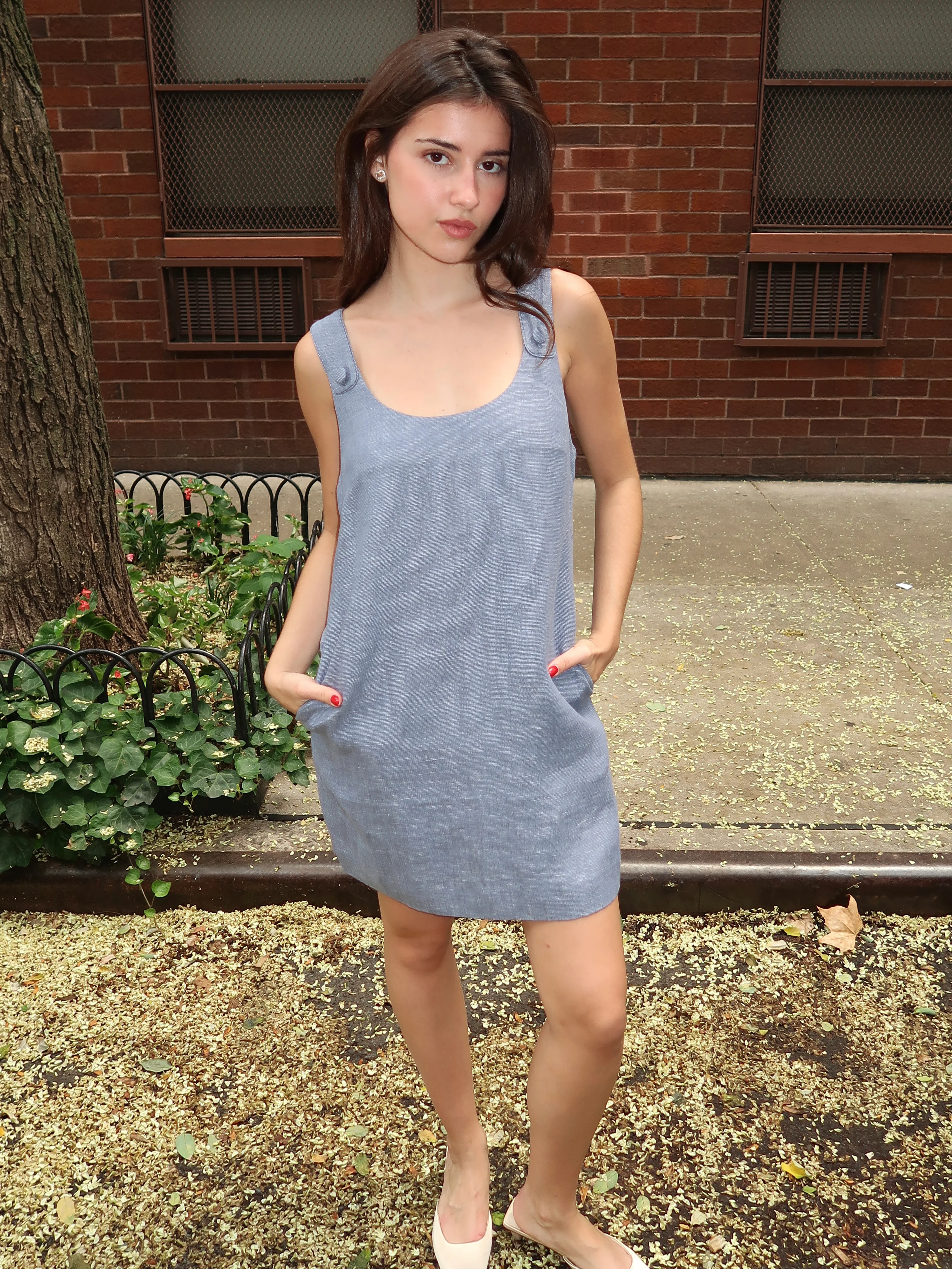 Thea Shift Dress in Steel Blue - Image 4