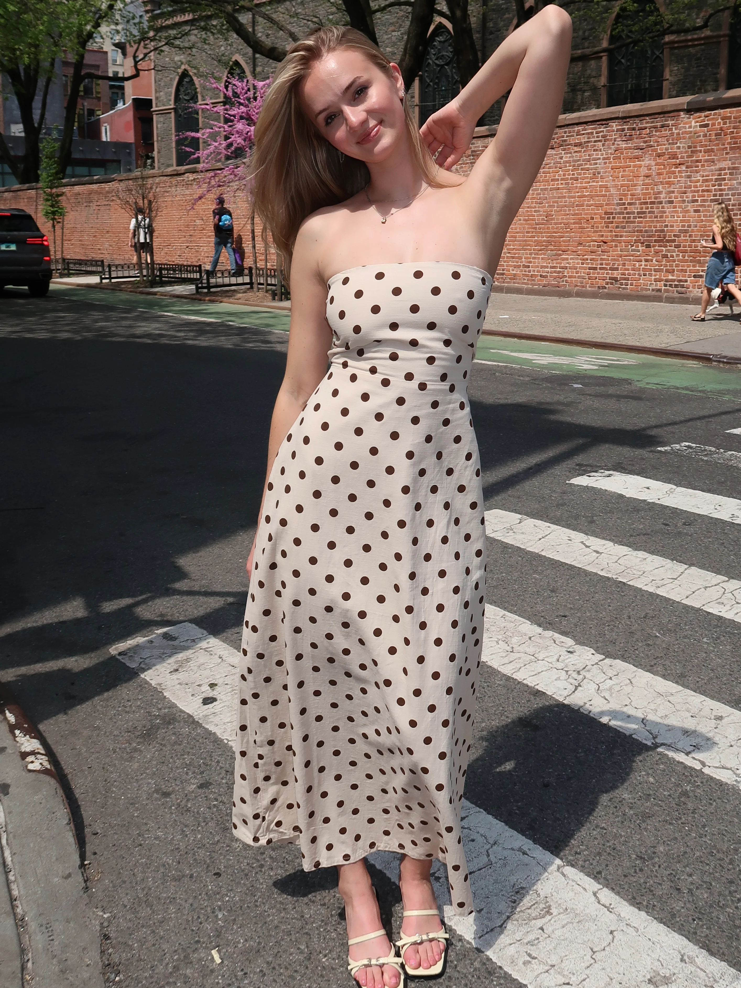 Townes Strapless Dress in Brown Dot - Image 4