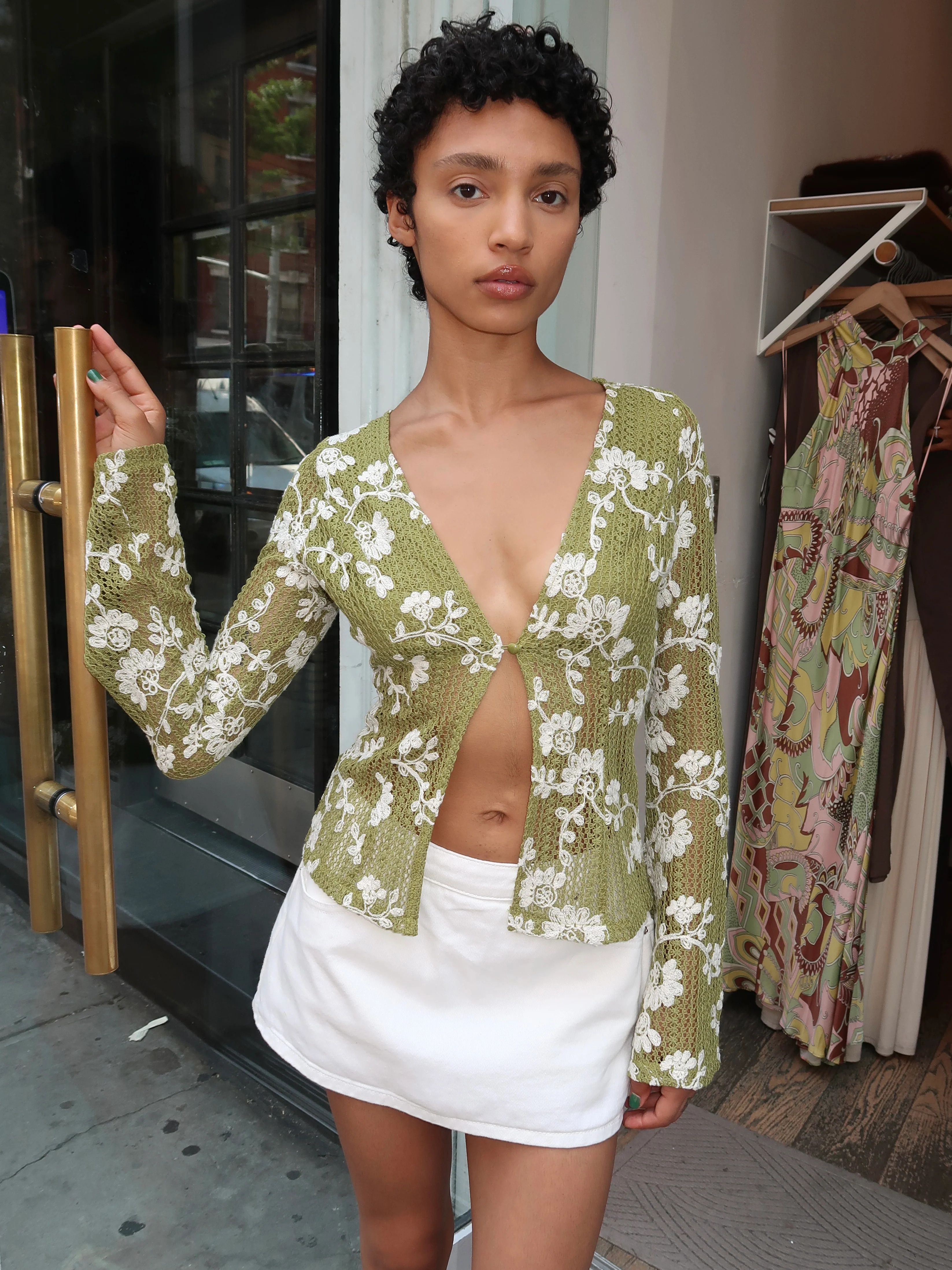 Villalta Long Sleeve in Flower Crochet Green - Image 2