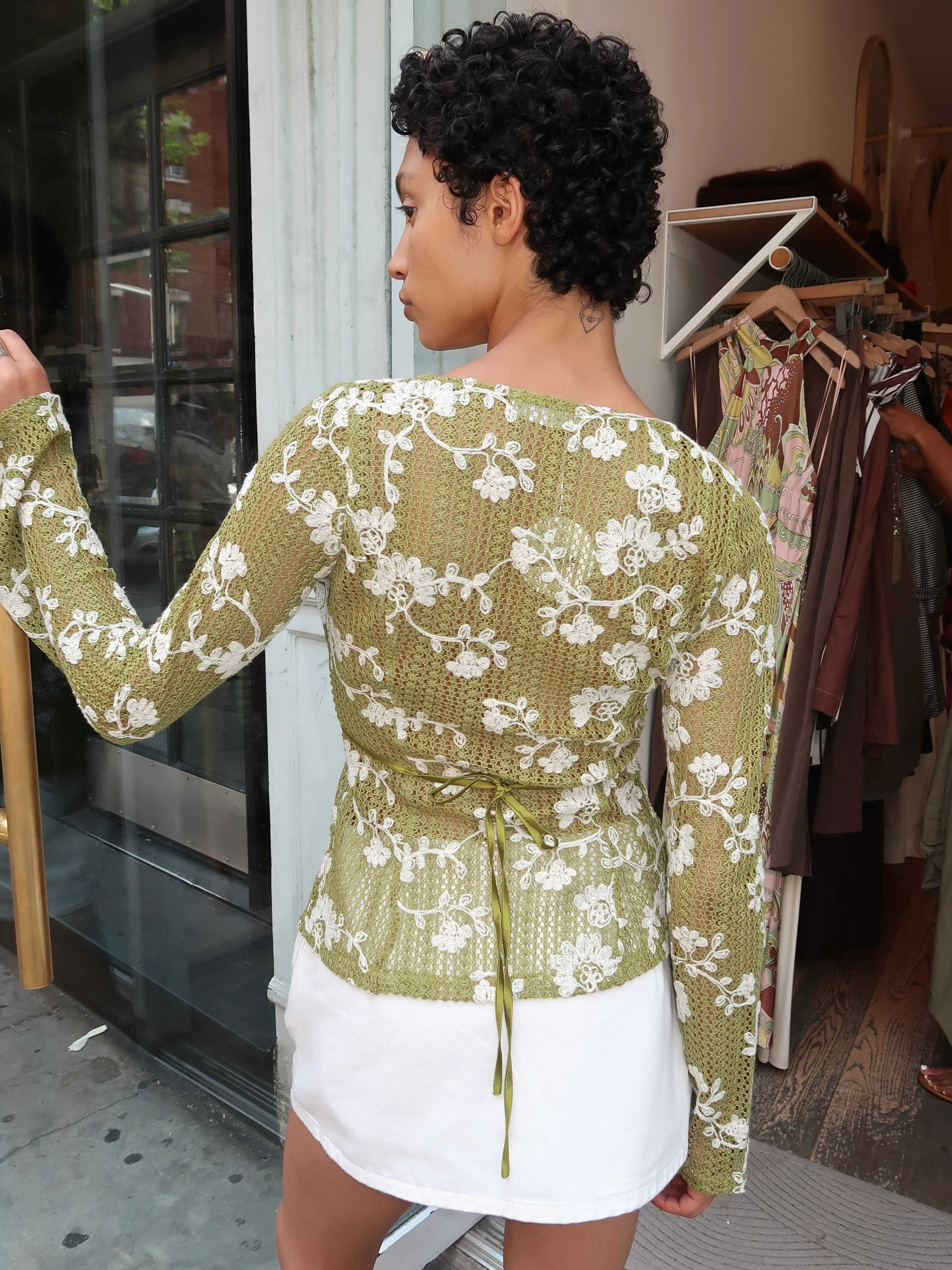 Villalta Long Sleeve in Flower Crochet Green - Image 3